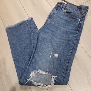 Levi's Women's Premium Distressed Wedgie Straight Denim Ankle Jeans Size 28 Blue